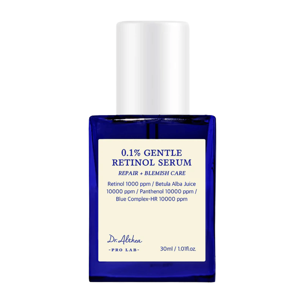 Produktbillede af Dr. Althea 0.1% Gentle Retinol Serum – et mildt retinolserum, der fremmer hudens genopretning, udjævner hudtonen og reducerer urenheder.