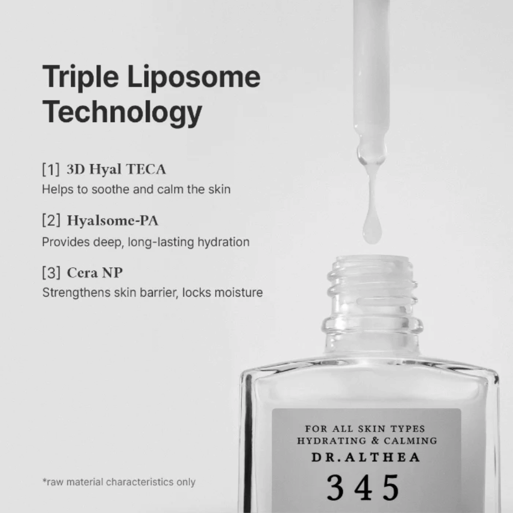 Dr. Althea 345 Relief Serum med tredobbelt liposomteknologi, ceramider og hyaluronsyre til intensiv fugt og beroligende effekt.