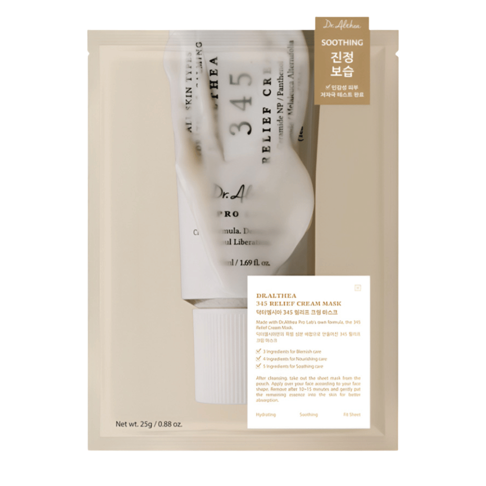 Dr. Althea 345 Relief Cream Mask Sheet mask med beroligende ingredienser som niacinamid, ceramid og centella asiatica