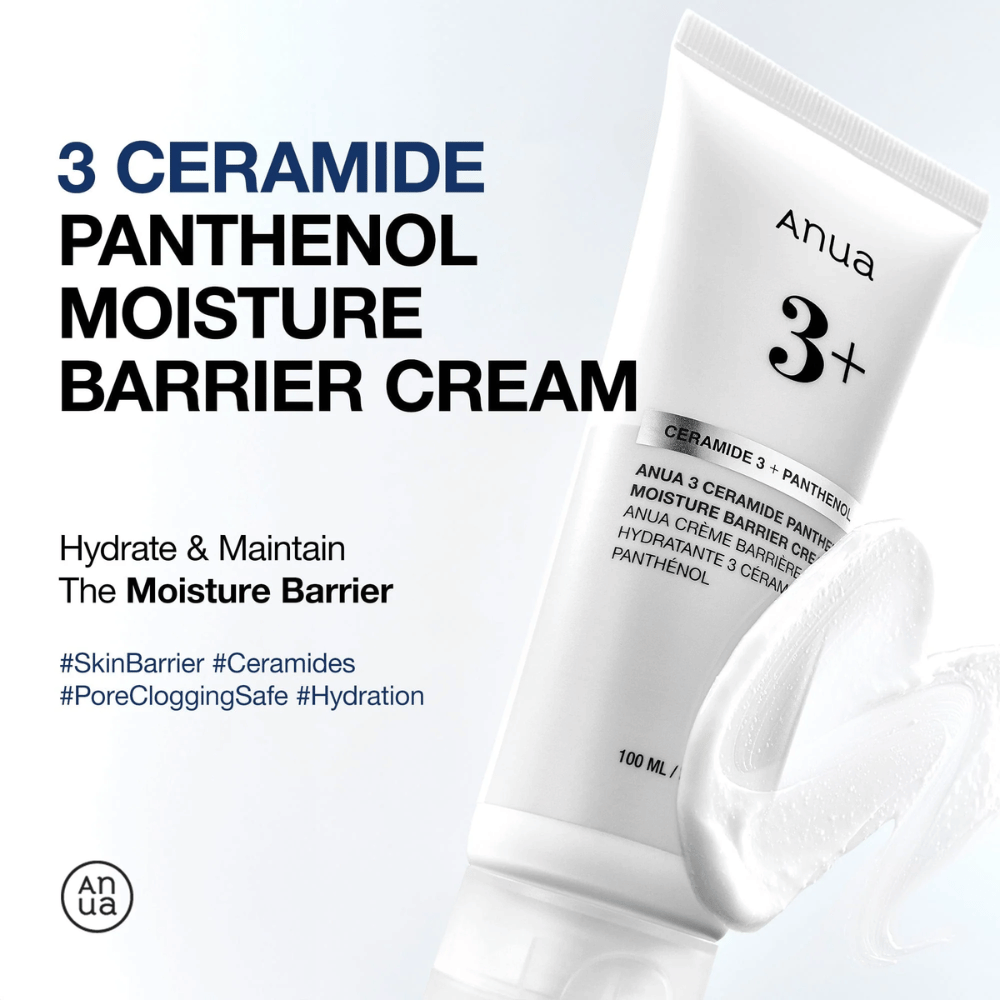 Anua 3 Ceramide Panthenol Moisture Barrier Cream – fugter og styrker hudens beskyttelsesbarriere.