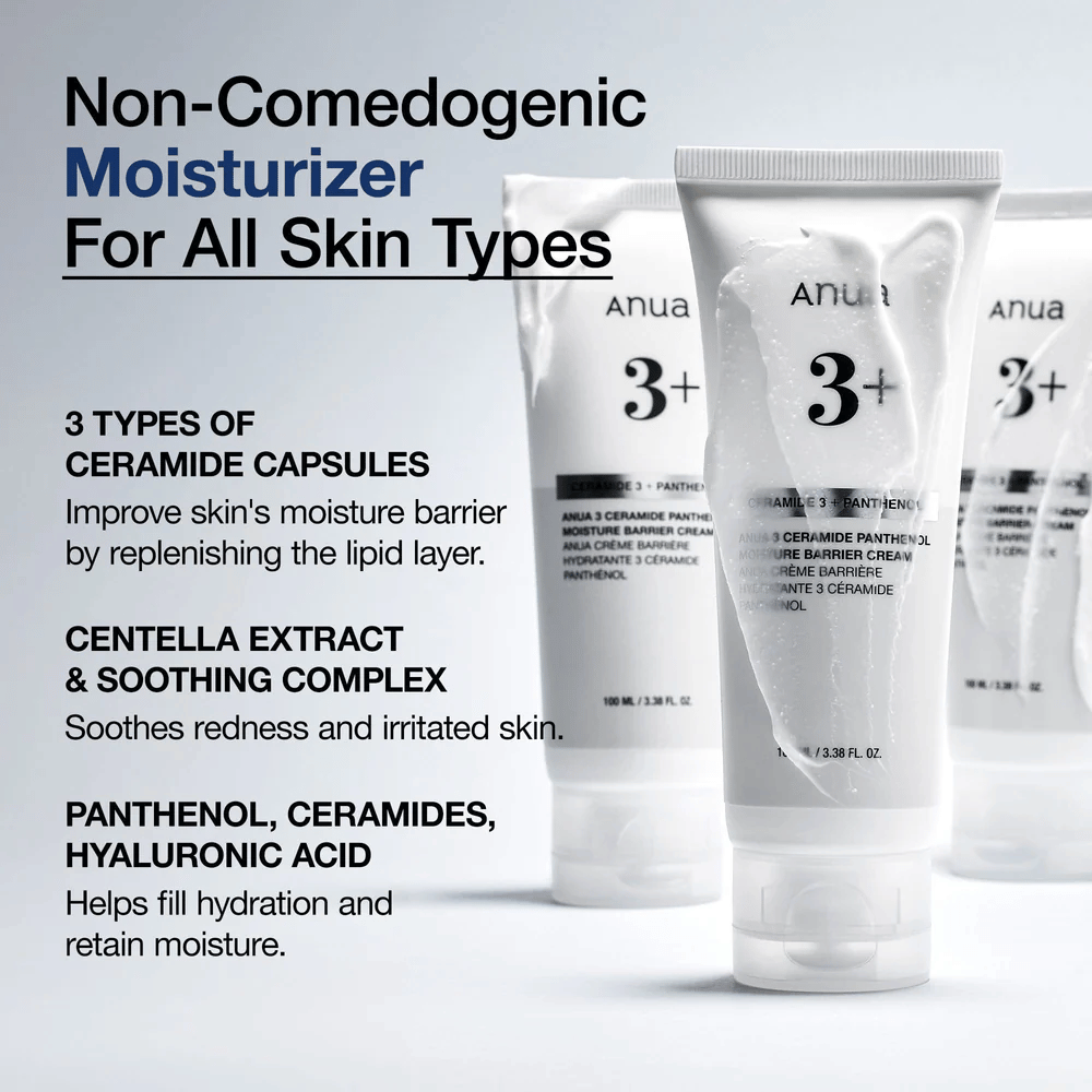 Anua 3 Ceramide Panthenol Cream – fugtgivende, beroligende og ikke-komedogen creme til alle hudtyper.