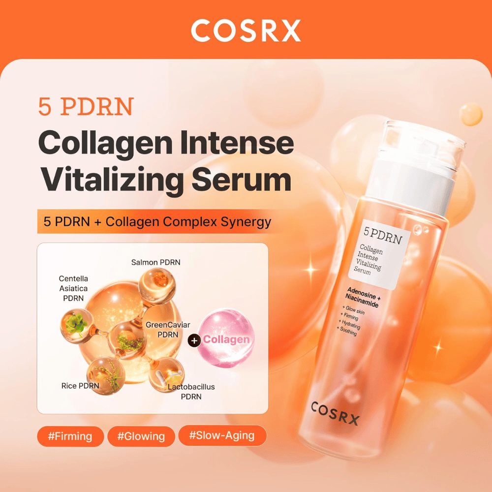 COSRX 5 PDRN serum med kollagenkompleks, som styrker hudbarrieren, giver glød og modvirker alderstegn