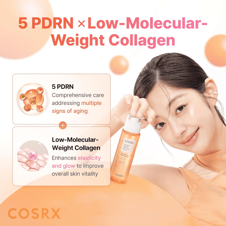 COSRX 5 PDRN Collagen Intense Vitalizing Serum med kollagen med lav molekylevægt, som giver fastere hud, glød og anti-age-effekt