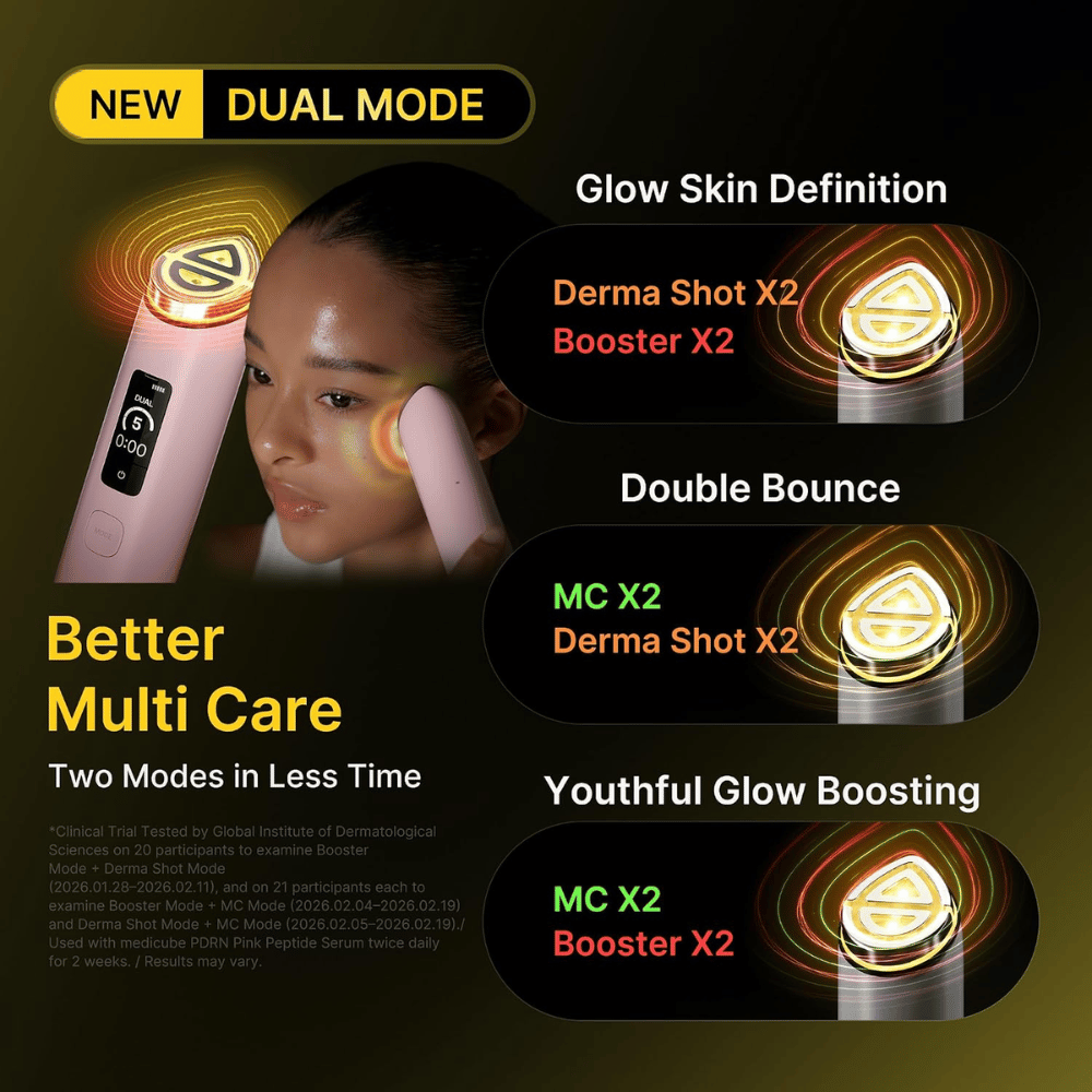 medicube AGE-R Booster Pro X2 Dual Mode med kombinerede hudplejetilstande til glød, fasthed og forbedret hudstruktur