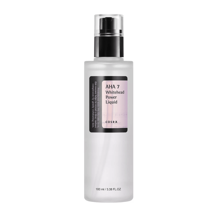 COSRX AHA 7 Whitehead Power Liquid flaske 100 ml, effektiv eksfoliering med 7 % glykolsyre mod hvide hudorme og ujævn hudtone.