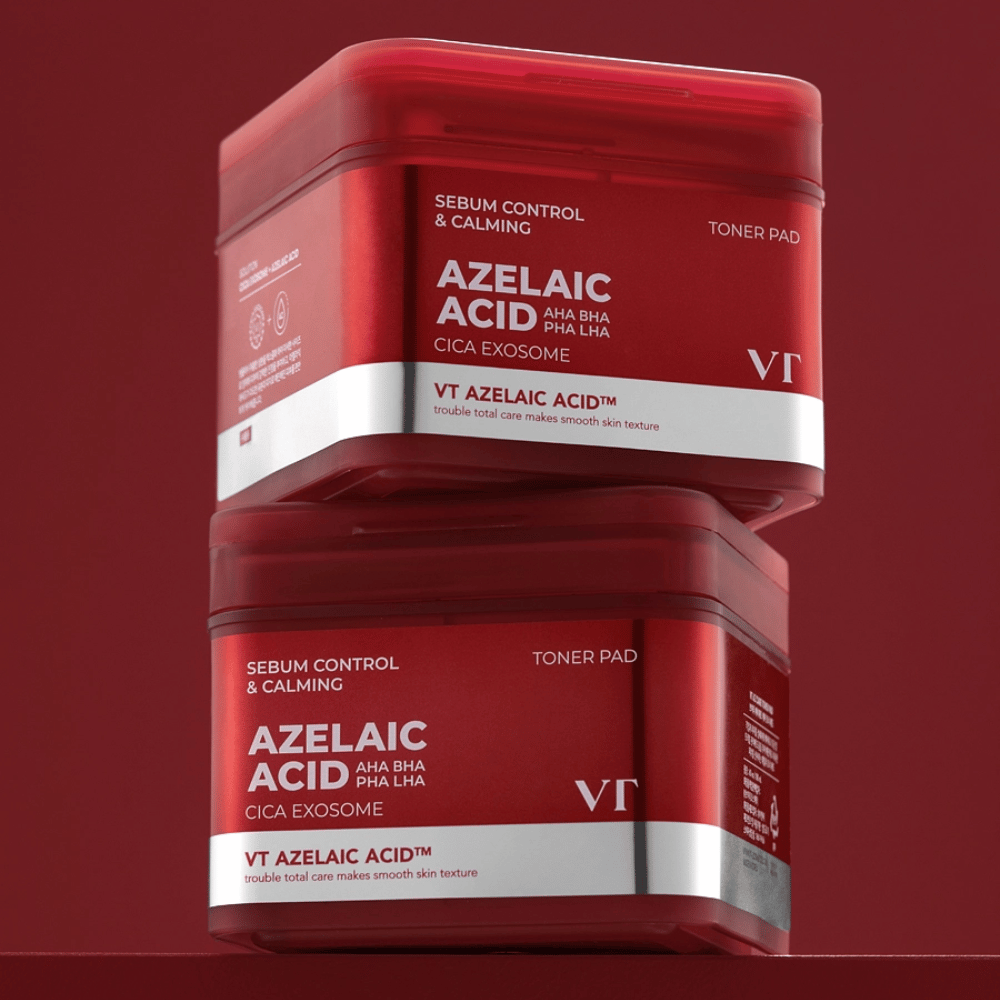 To krukker VT Azelaic Acid Toner Pad – effektiv sebumkontrol og hudberoligende pleje med Cica Exosome.
