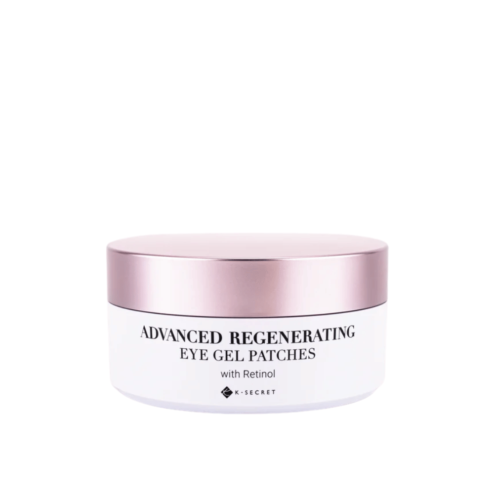 Dåse med K-Secret Advanced Regenerating Eye Gel Patches med retinol og lyserødt låg.