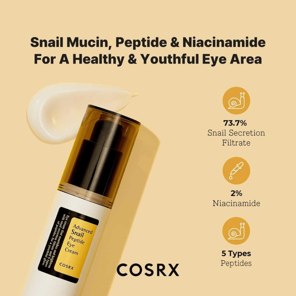 COSRX Advanced Snail Peptide Eye Cream 25 ml med snegleslim, peptider og niacinamid for fastere hud og jævnere hudtone omkring øjnene