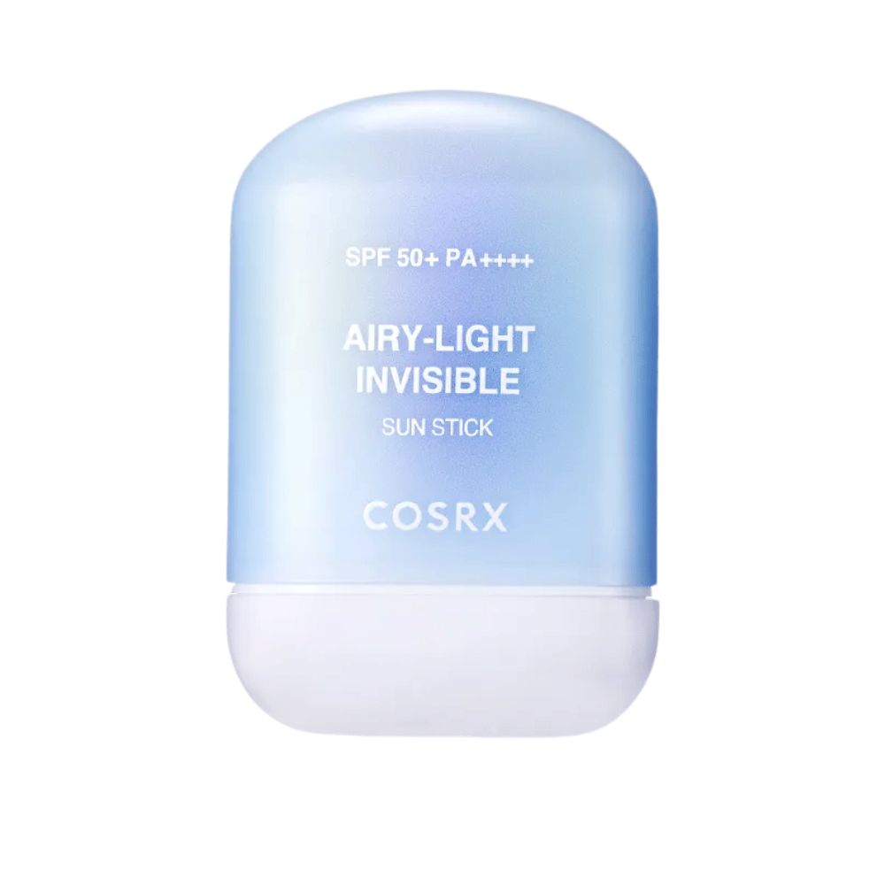 Produktbillede på COSRX Airy-Light Invisible Sun Stick 19 g – transparent solstift med højt UV-beskyttelse og silkeblød følelse.