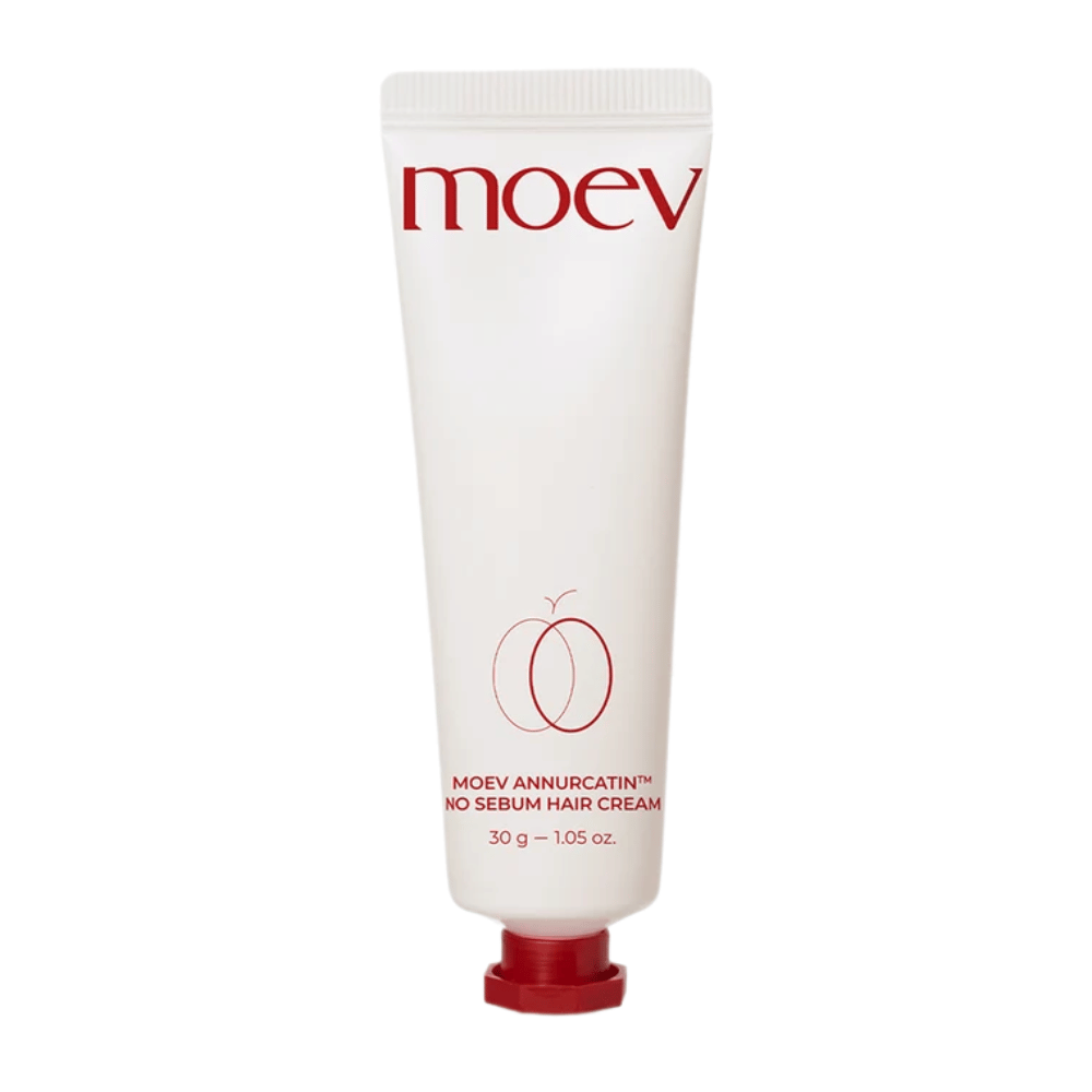 6. MOEV Annurcatin No Sebum Hair Cream 30 g – hvid tube med rød tekst og låg mod fedtet hår