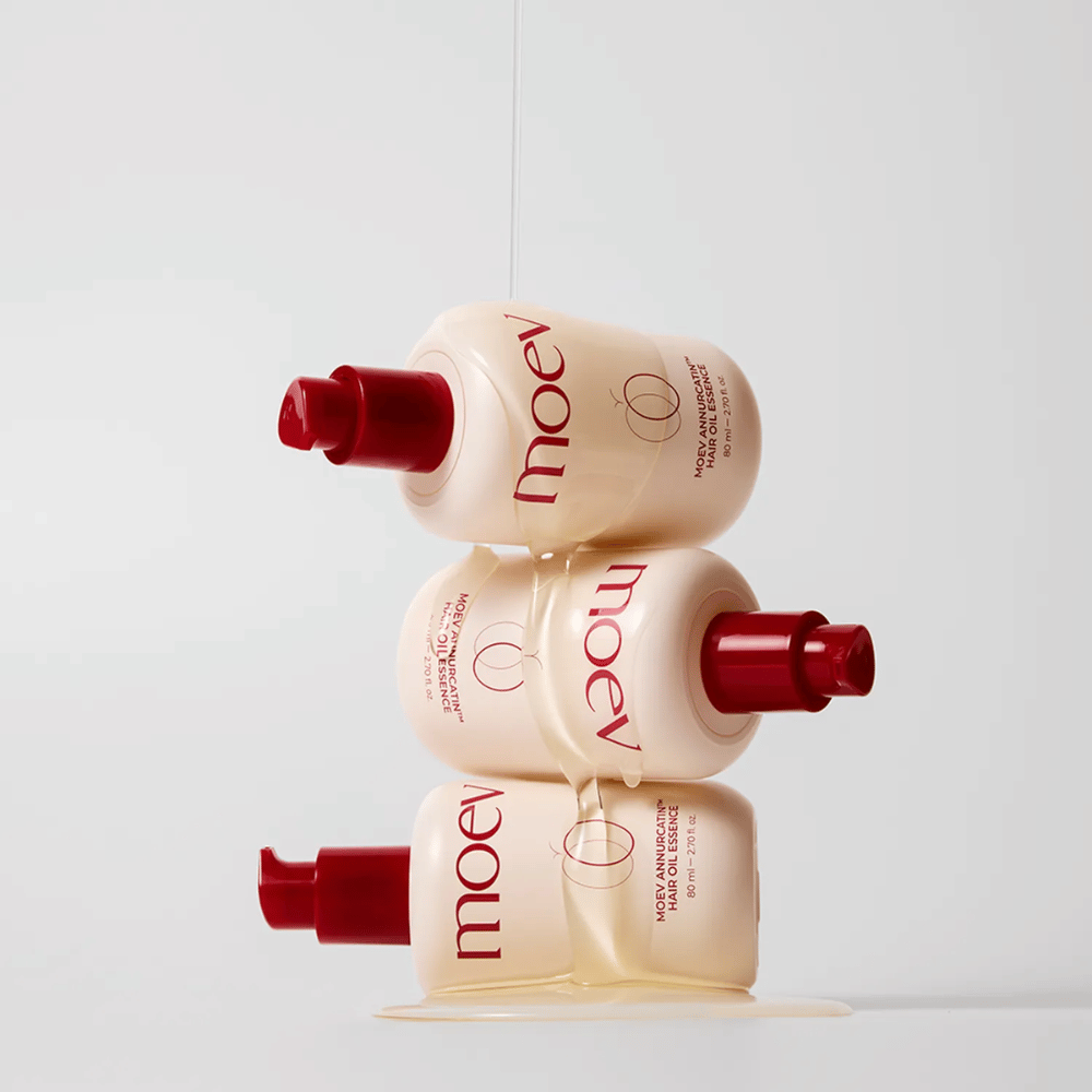 Tre flasker MOEV Annurcatin Hair Oil Essence stablet – nærende hårolie med Annurca-æble og biotin der styrker, beskytter og giver håret glans og elasticitet.
