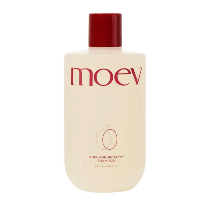 MOEV Annurcatin Shampoo 300 ml – ett näringsrikt, veganskt schampo berikat med Annurca-äpple, biotin och koffein som stärker håret och främjar en frisk hårbotten.