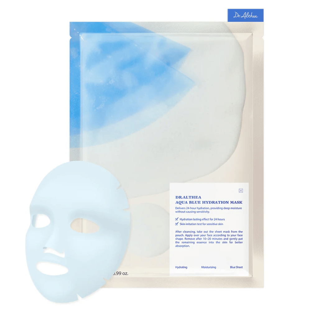 Dr. Althea Aqua Blue Hydration Mask
Giver 24 timers dyb fugt uden at irritere huden. Perfekt til følsom hud. Masken indeholder azulen, som beroliger og fugter intensivt.