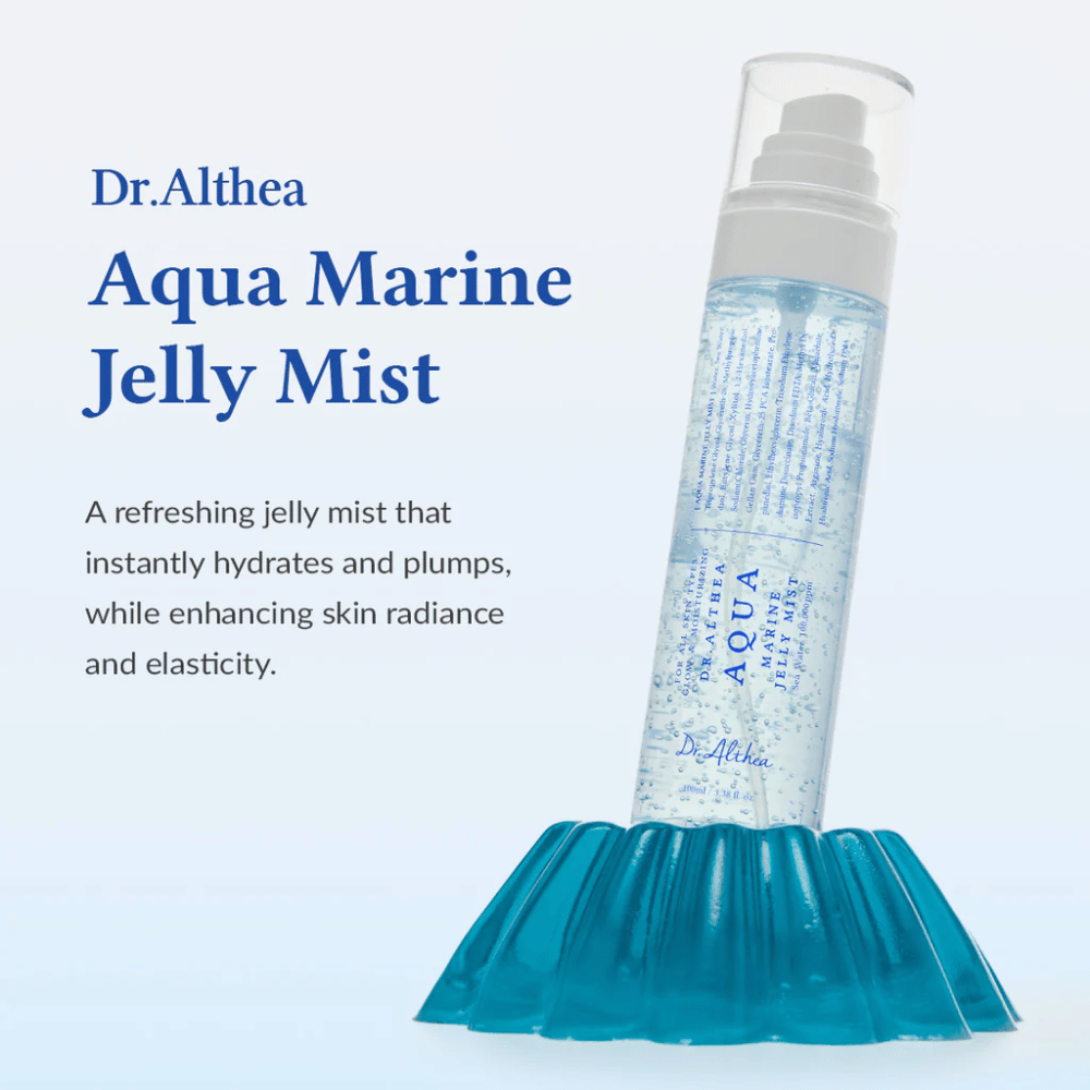 Dr. Althea Aqua Marine Jelly Mist præsenteret som fugtgivende ansigtsmist til daglig hudpleje