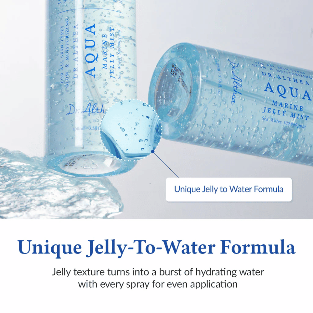 Dr. Althea Aqua Marine Jelly Mist med unik jelly-to-water-formel som aktiveres ved spray og giver intens fugt