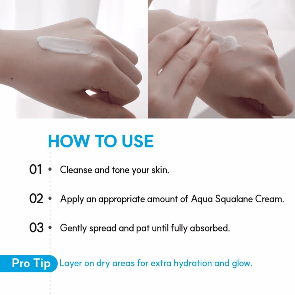 S.NATURE Aqua Squalane Moisturizing Cream påføres huden for intensiv fugt og en blød, smidig hudbarriere.