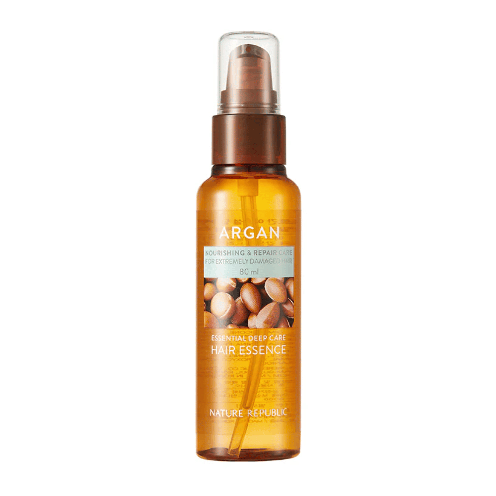 Produktbillede af Nature Republic Argan Essential Moisture Hair Oil 80 ml – næringsrig hårolie til tørt og skadet hår.