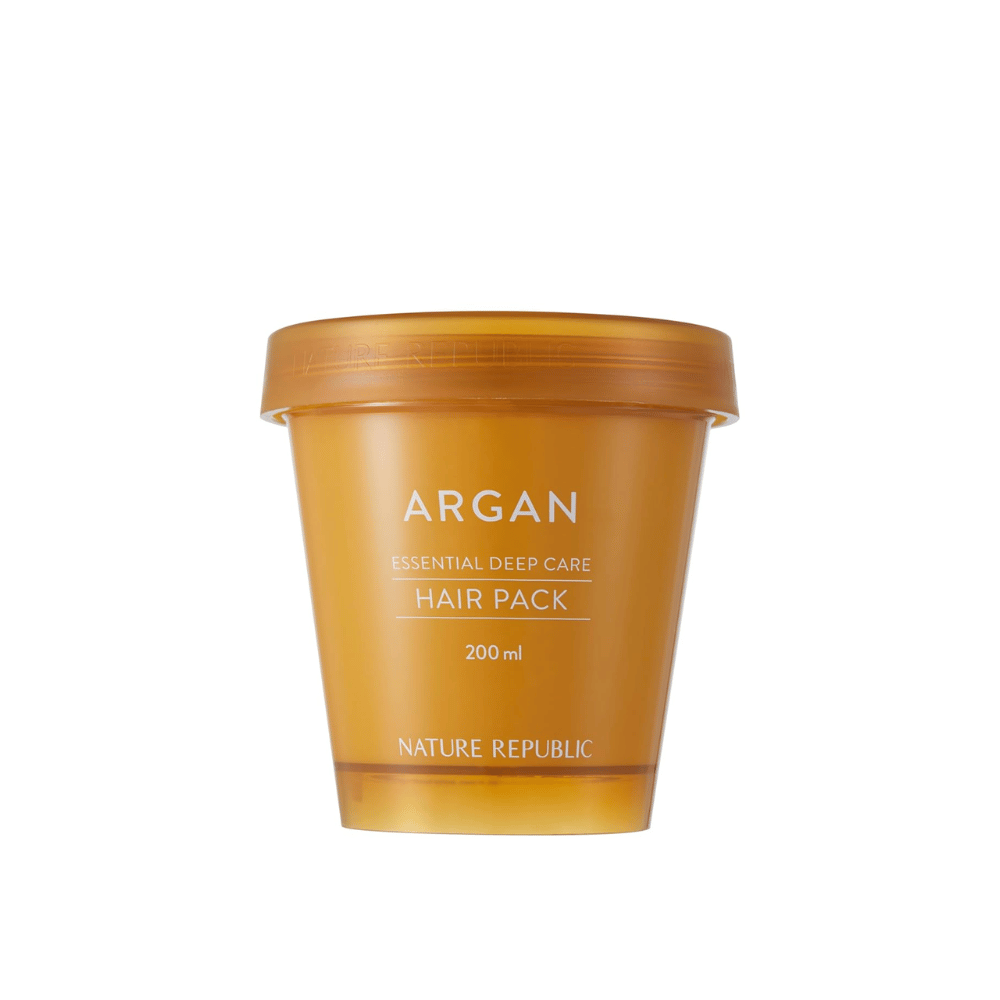 Produktbillede på Nature Republic Argan Essential Moisture Repairing Hair Mask 200 ml – fugtgivende hårmaske med arganolie.