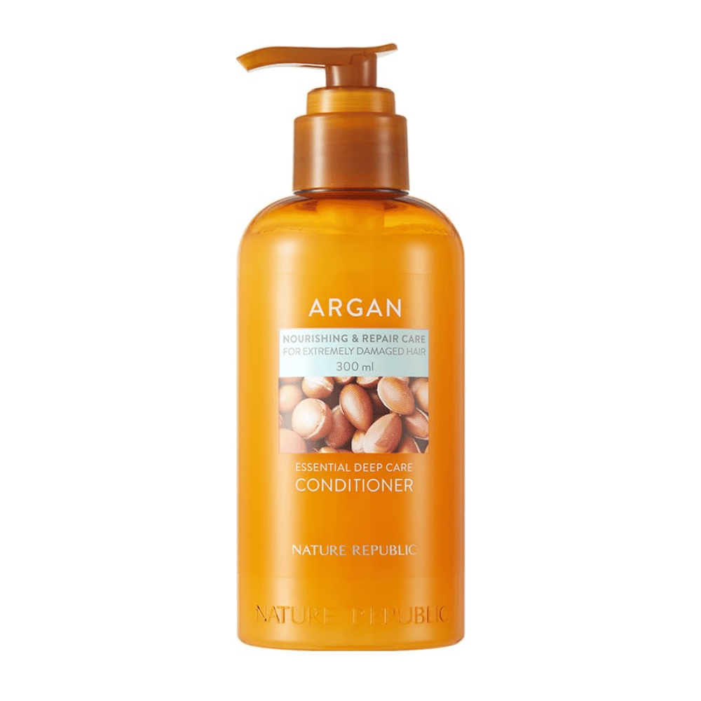 Produktbillede på Nature Republic Argan Essential Moisture Repairing Conditioner 300 ml til tørt og skadet hår.