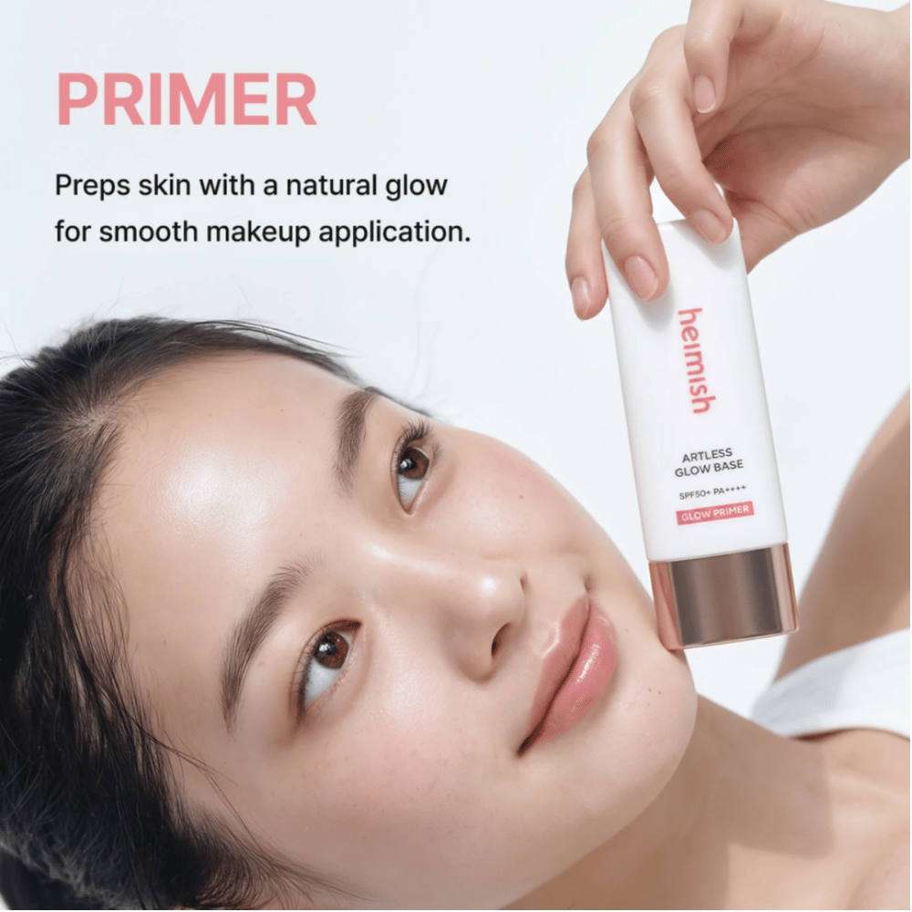 Heimish Artless Glow Base SPF50+ PA++++ bruges som primer før makeup for en jævn base med naturlig glød.