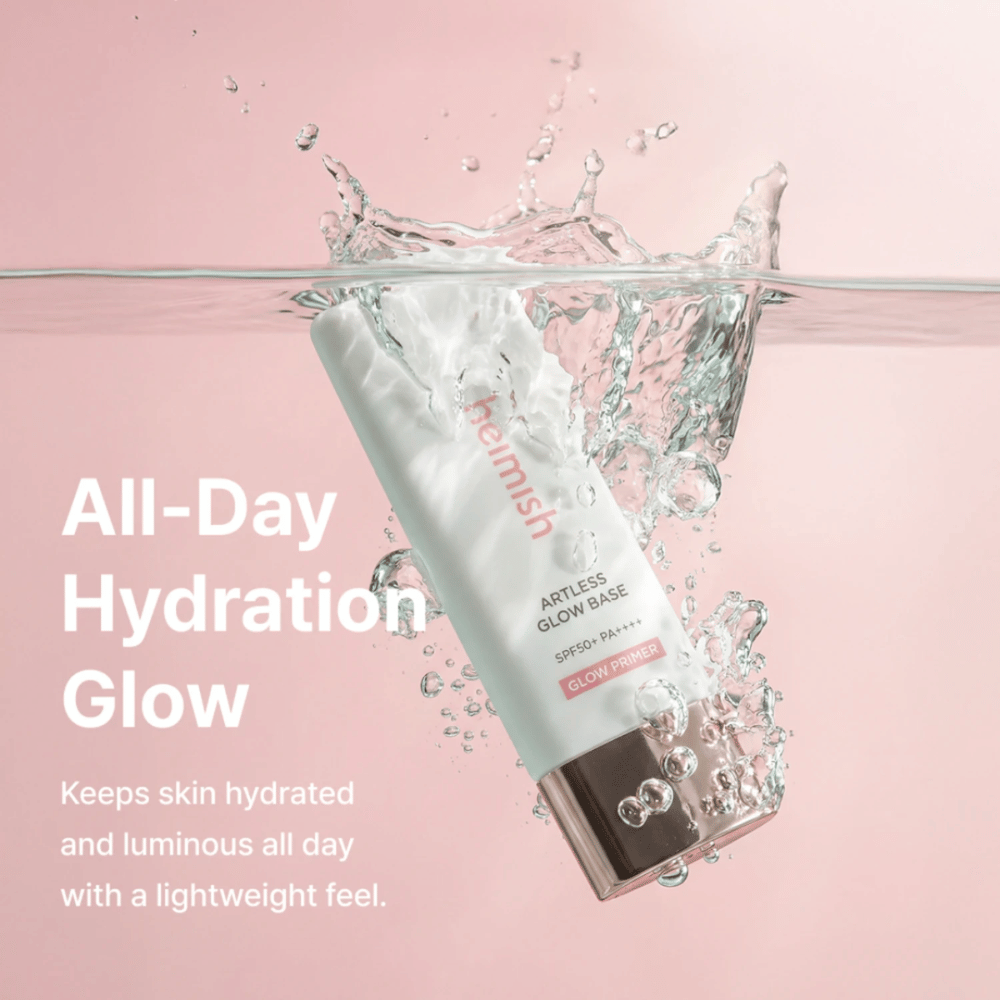 Heimish Artless Glow Base SPF50+ PA++++ – fugtgivende solbeskyttelse og glow primer med let formel for glød hele dagen.