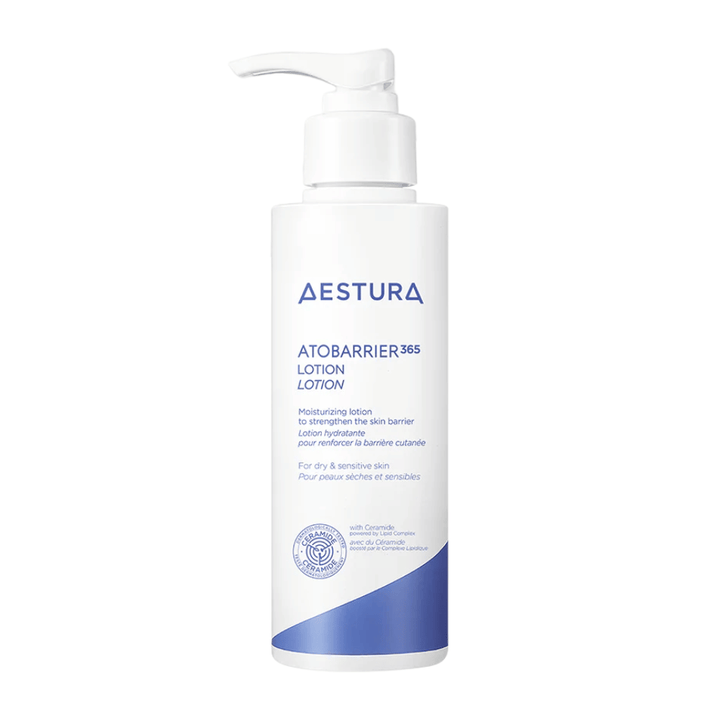 Produktbillede af AESTURA Atobarrier 365 Lotion – fugtgivende lotion til tør og følsom hud med ceramid og niacinamid.