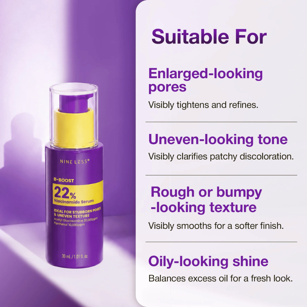 2. NINE LESS B-Boost 22% Niacinamide Serum – serum til store porer, ujævn hudtone og grov hudstruktur