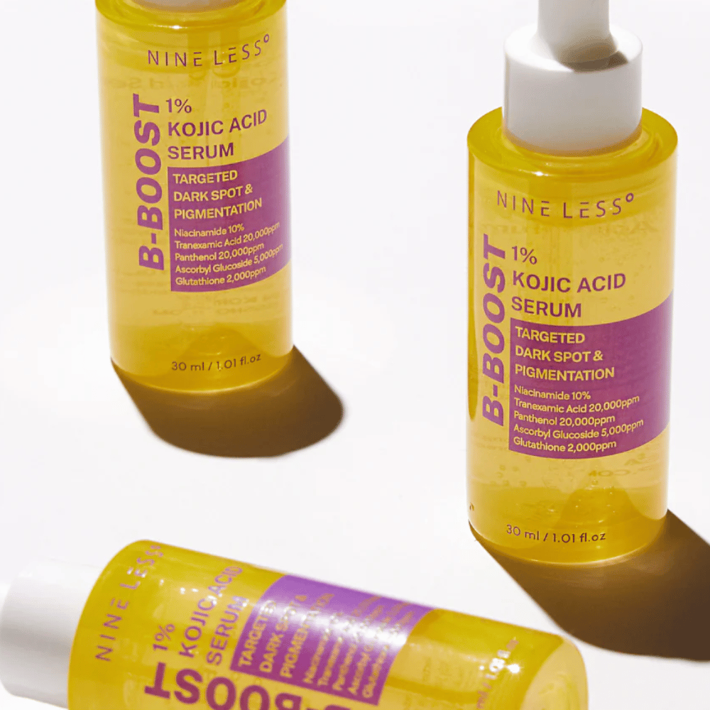 B-Boost 1% Kojic Acid Serum i flasker med pipette, til mørke pletter og pigmentering.