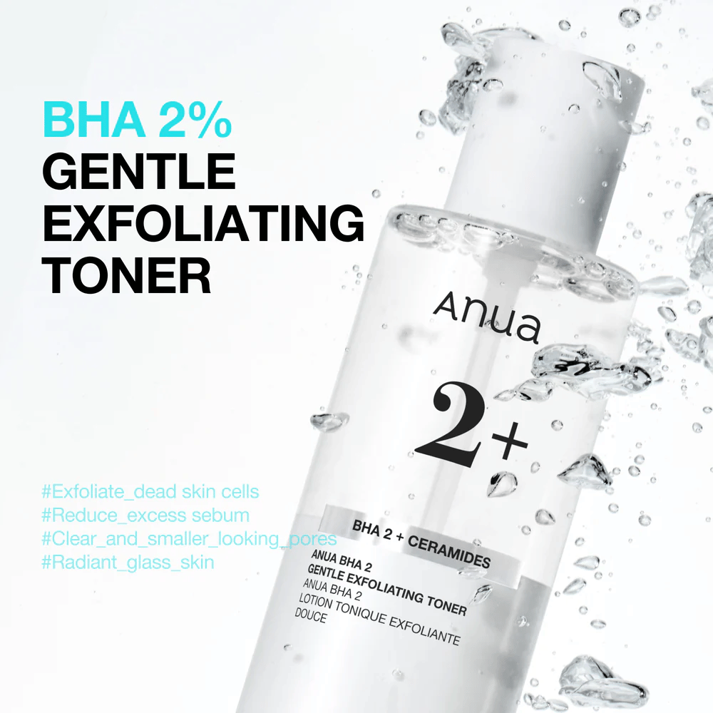 Anua BHA 2% Gentle Exfoliating Toner med ceramider – skånsom BHA-toner som reducerer tilstoppede porer og overskydende talg