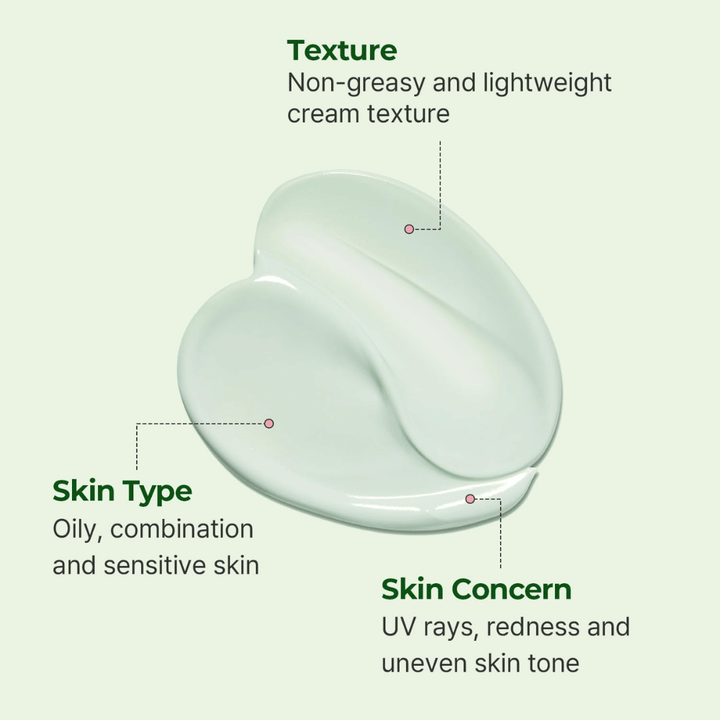 Nærbillede af Torriden Balanceful Tone Up Sun Creams lysegrønne creme-tekstur, som er let, fugtgivende og tilpasset fedtet, kombineret og sensitiv hud.