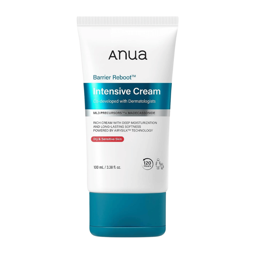5. Anua Barrier Reboot Intensive Cream 100ml – hvid emballage med turkis låg mod hvid baggrund