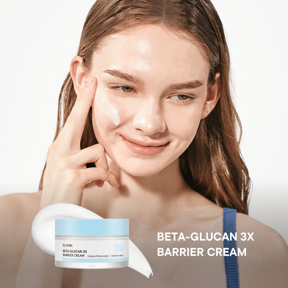 iUNIK Beta-Glucan 3X Barrier Cream påføres huden for dyb fugt og styrket hudbarriere