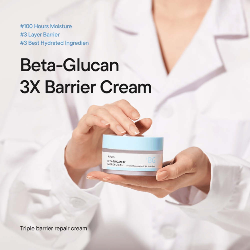 iUNIK Beta-Glucan 3X Barrier Cream fugtgivende ansigtscreme til tør og sensitiv hud med tredobbelt barrierepleje