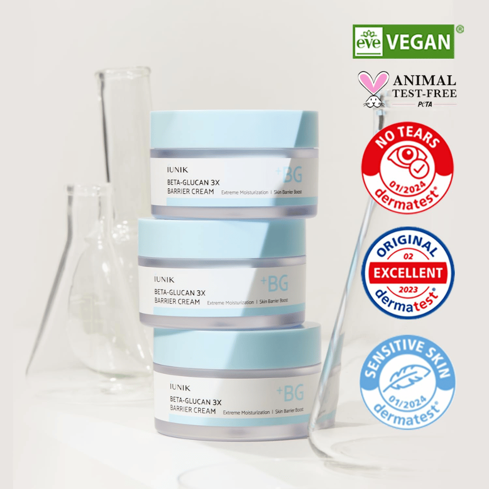 iUNIK Beta-Glucan 3X Barrier Cream med vegansk formel og dermatologisk testet barrierecreme til sensitiv hud