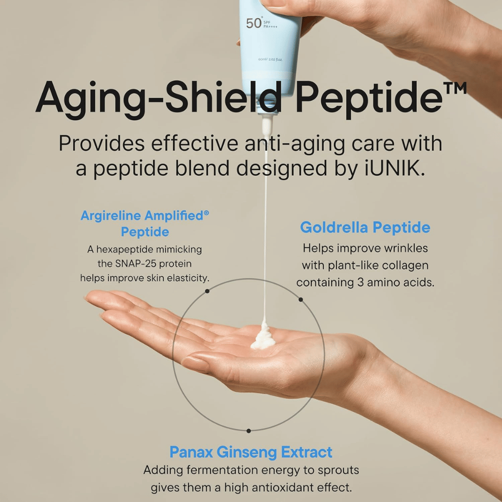 iUNIK Beta-Glucan Barrier Sunscreen SPF50+ PA++++ med peptider og beta-glukan til fugt og anti-age