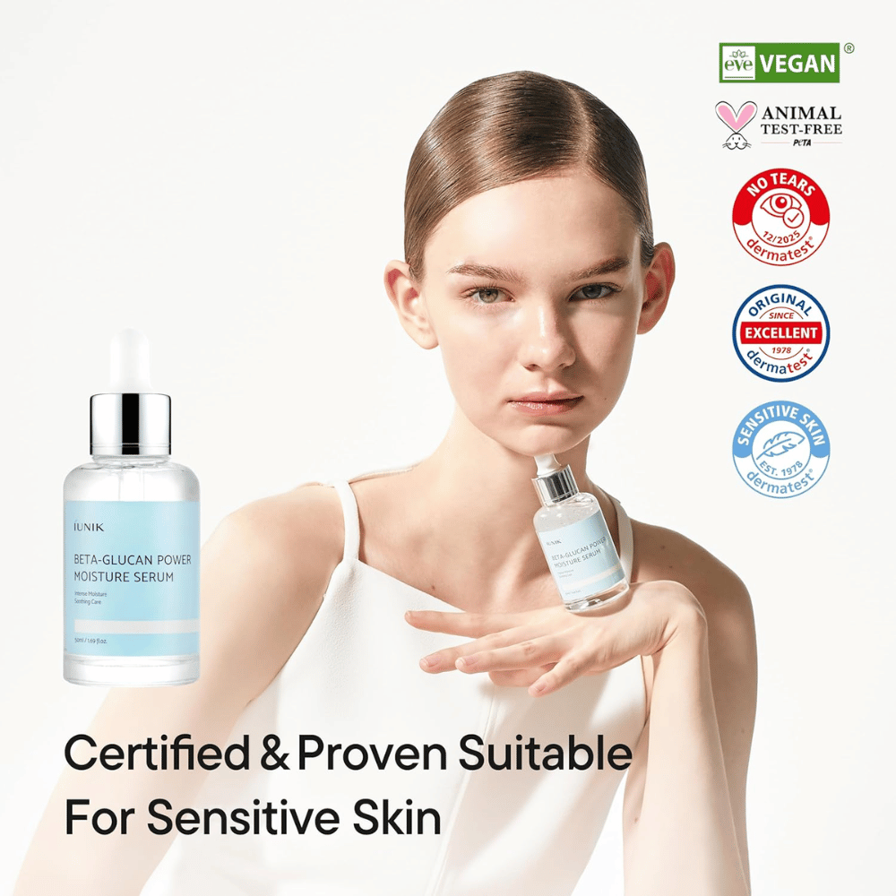 iUNIK Beta-Glucan Power Moisture Serum – vegansk og cruelty-free serum, der passer til sensitiv hud og styrker hudbarrieren
