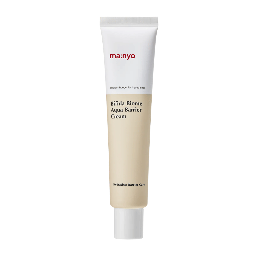 5. Ma:nyo Bifida Biome Aqua Barrier Cream – let og fugtgivende ansigtscreme, der styrker hudbarrieren i hvid og beige tube