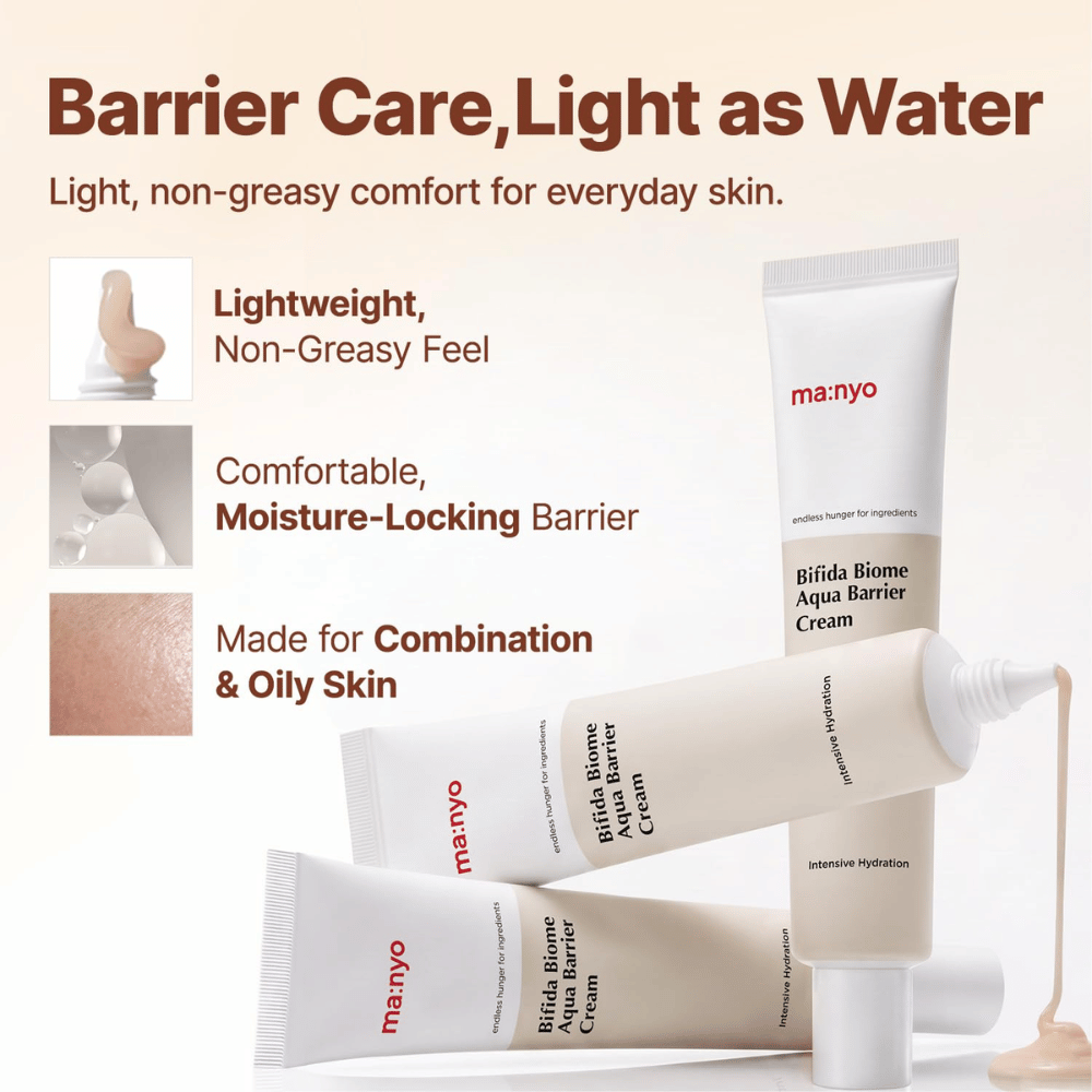 3. Ma:nyo Bifida Biome Aqua Barrier Cream – fugtgivende barrierecreme med let konsistens til fedtet og kombineret hud