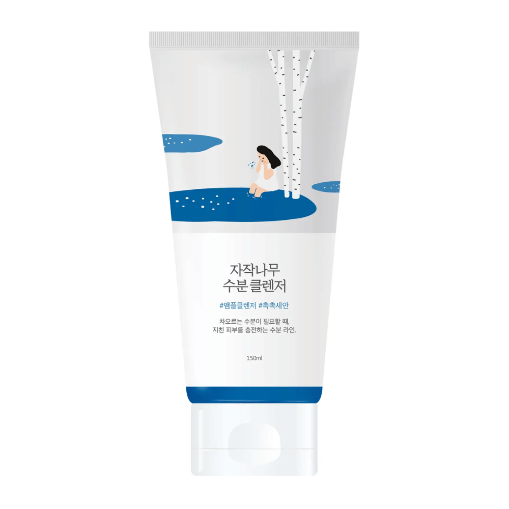 ROUND LAB Birch Juice Moisturizing Cleanser 150 ml i tube, mild og fugtgivende ansigtsrens med birkesaft, der renser skånsomt uden at udtørre huden og passer til alle hudtyper, selv følsom hud.