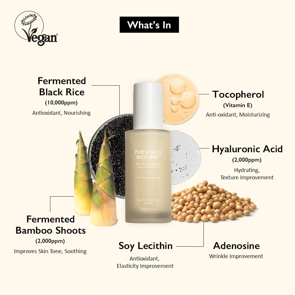 Haruharu Wonder Black Rice Hyaluronic Anti-Wrinkle Serum med fermenteret sort ris, hyaluronsyre og vitamin E
