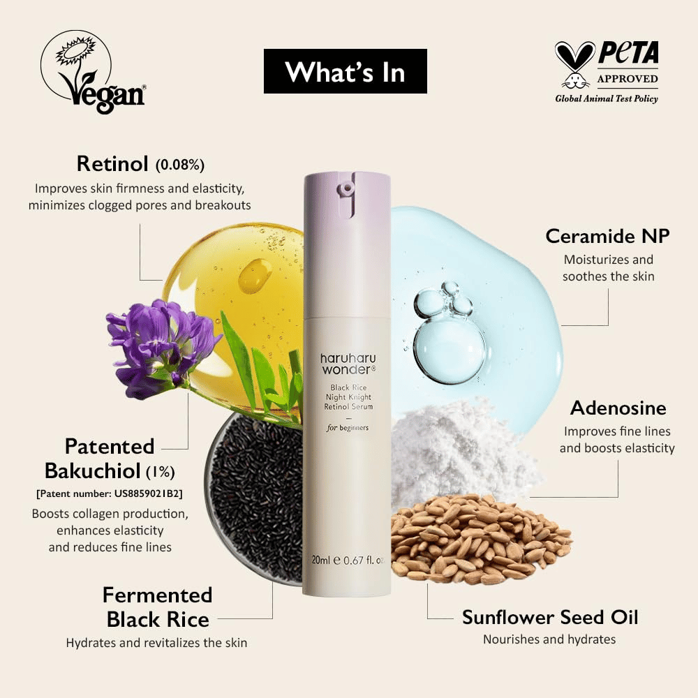 Haruharu Wonder Black Rice Night Knight Retinol Serum – retinol, bakuchiol, ceramid og fermenteret sort ris