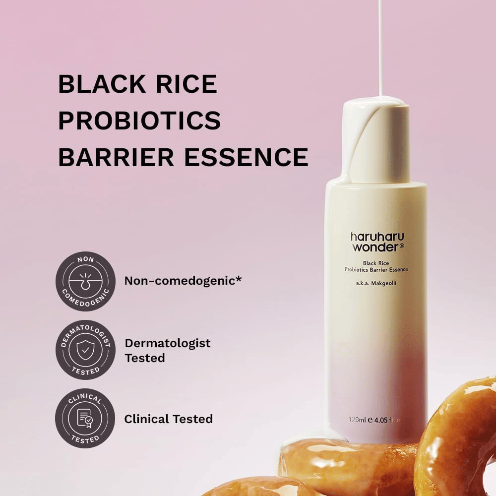Essence med probiotika og sort ris, som beroliger følsom hud og forbedrer hudens struktur og tone