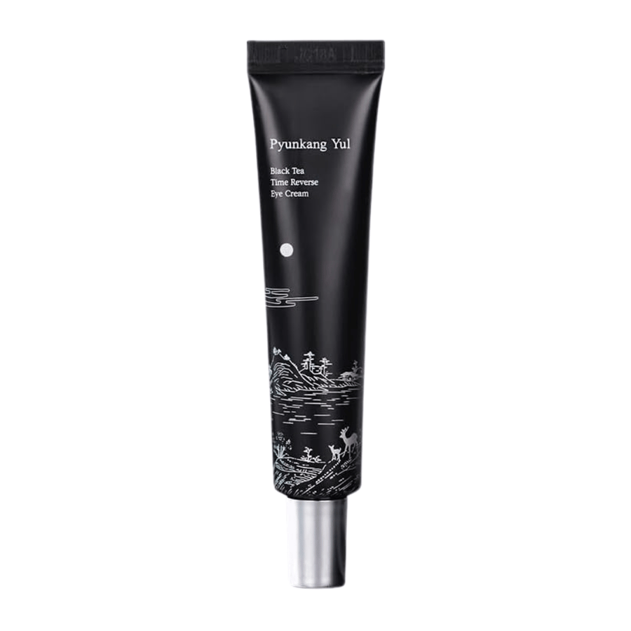 Pyunkang Yul Black Tea Time Reverse Eye Cream 25 ml i sort tube med fermenteret sort te, peptider og fugtgivende ingredienser til øjenområdet.
