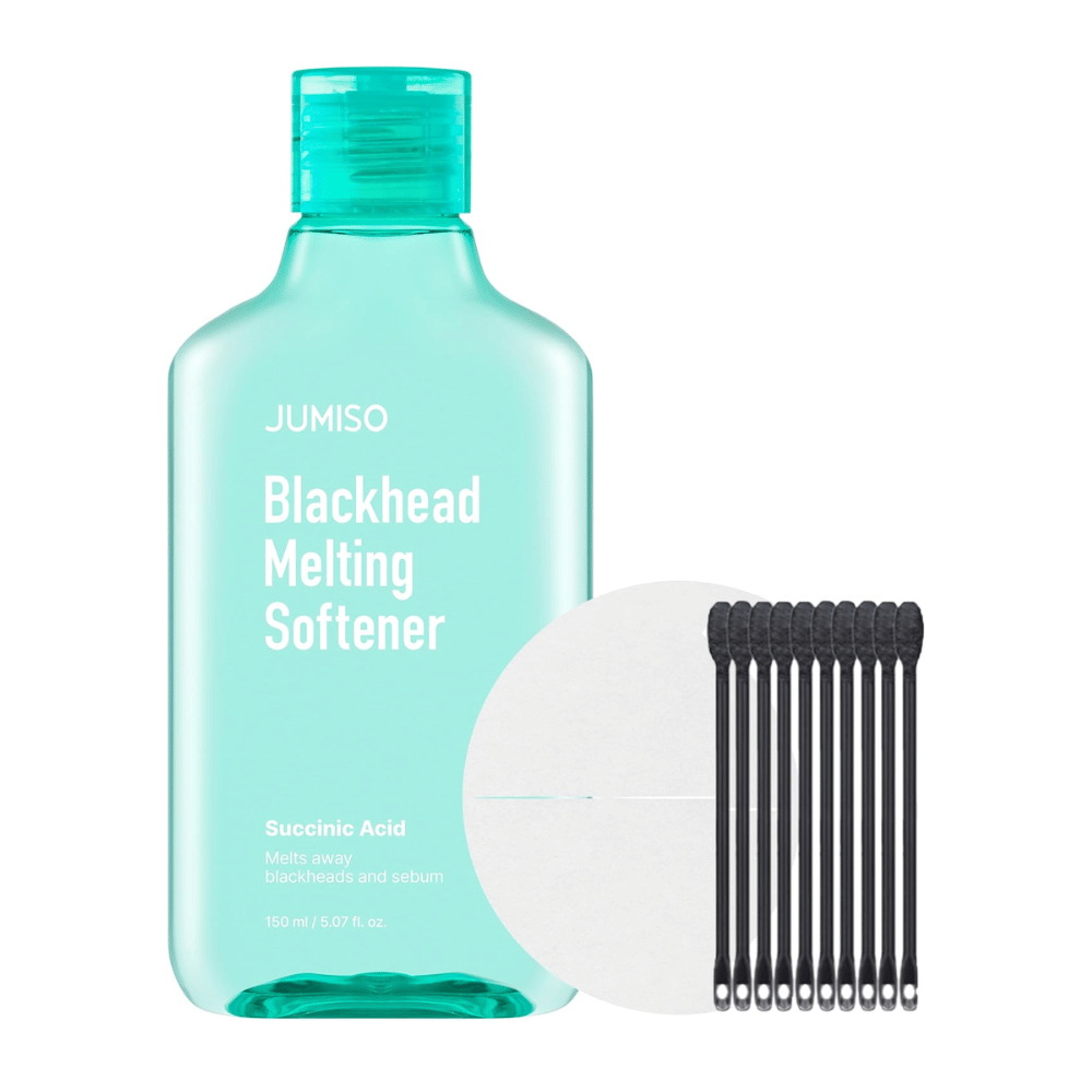 Produktbillede af JUMISO Blackhead Melting Softener Special Set. Indeholder flaske, pads og tops til effektiv behandling af hudorme.