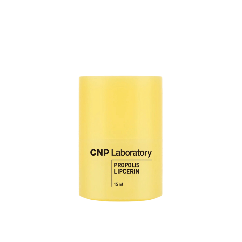 En gul tube af CNP Laboratory Propolis Lipcerin med enkel, ren design. Produktet indeholder 15 ml og er designet til at give intensiv fugt og pleje til læberne.