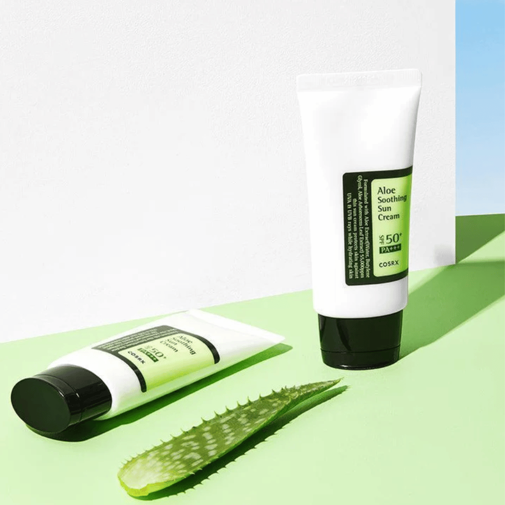 COSRX Aloe Soothing Sun Cream SPF50+ PA+++ – solbeskyttelsescreme med aloe vera til følsom hud, UVA- og UVB-beskyttelse