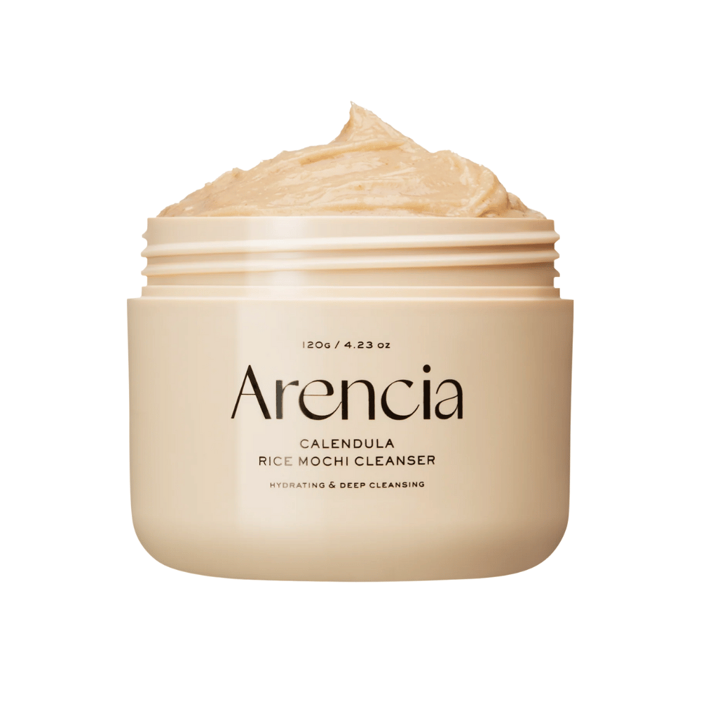 Arencia Calendula Rice Mochi Cleanser 120 g – en fugtgivende og dybderensende koreansk ansigtsrens med morgenfrue og ris, der beroliger huden og giver naturlig glød.