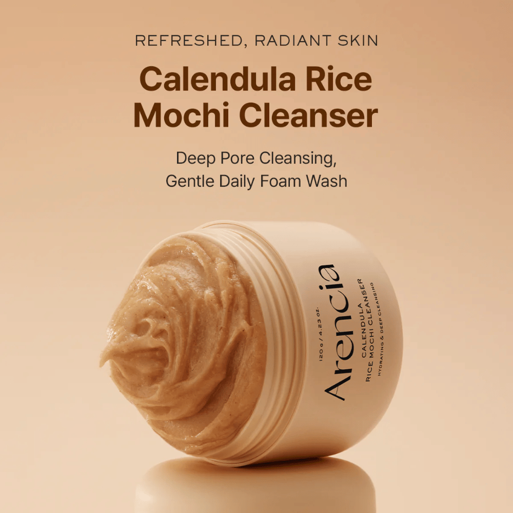 Arencia Calendula Rice Mochi Cleanser 120 g – fugtgivende koreansk rens med ris og morgenfrue, der efterlader huden blød, klar og afbalanceret.