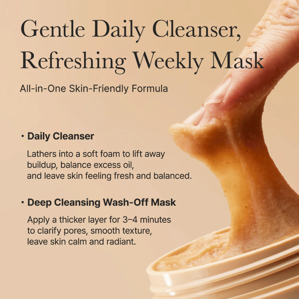Nærbillede af Arencia Calendula Rice Mochi Cleanser – all-in-one formel, der fungerer som daglig rens og dybderensende maske.