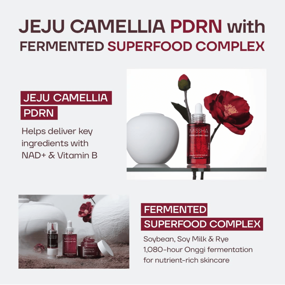 2. MISSHA Camellia PDRN NAD+ Firming Repair Serum – serum med kamelia fra Jeju og fermenterede ingredienser som soja og rug